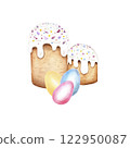Easter cake drawn in watercolor, illustration on a white background. Happy easter Cute easter patterns, baking for the holiday. 122950087