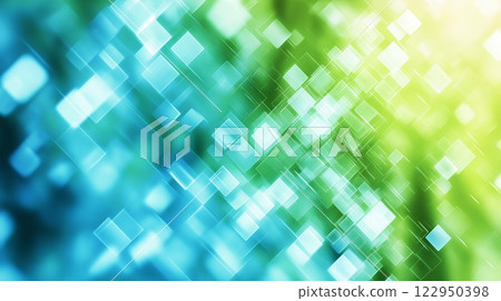 abstract blue and green background with squares and bokeh effect, technology concept 122950398
