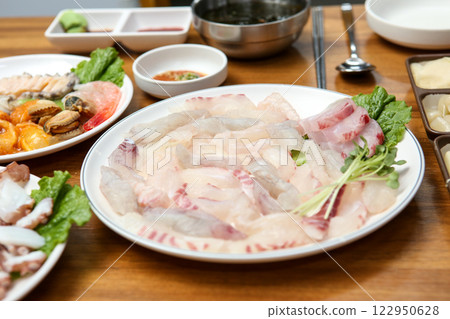 Korean seafood dish. raw fish Sashimi 122950628