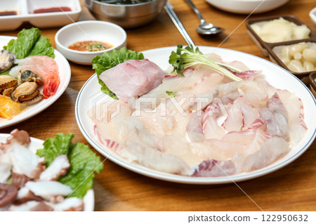 Korean seafood dish. raw fish Sashimi Korean seafood dish. raw fish Sashimi 122950632