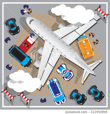 Businessman coming out of a private jet at terminal.  View from above. Vector illustration. 122950994