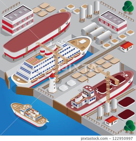 Repair of ships. Dock. Isometric. Vector illustration. Repair of ships. Dock. Isometric. Vector illustration. 122950997
