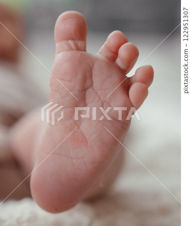 A newborn baby's feet in mom s hands close-up. High quality photo A newborn baby's feet in mom s hands close-up. High quality photo 122951307