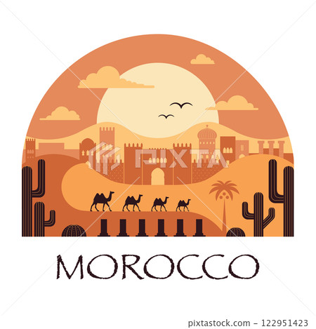 Travel to Morocco Print with Camels 122951423