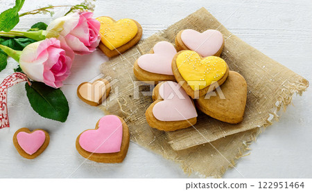 Colorful Glazed Butter Heart Cookies for Valentine's Day Delight 122951464