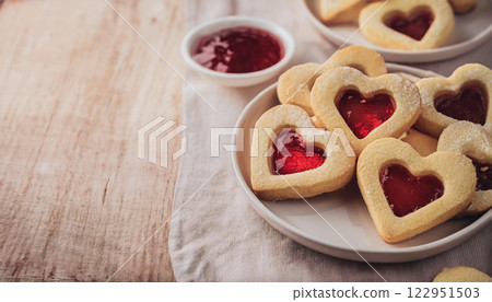 the Delight of Heart Shaped Baked Butter Cookies Filled with Jam the Delight of Heart Shaped Baked Butter Cookies Filled with Jam 122951503