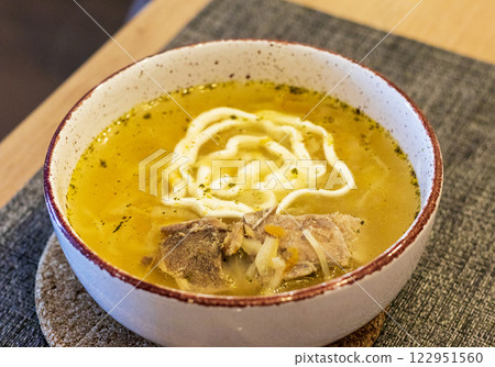 Close up shot of the of the mud bowl with the soup 122951560