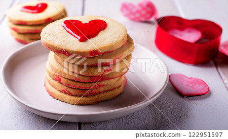 Delight in Love Heart Stacked Butter Cookies Baked with Jam and Delight in Love Heart Stacked Butter Cookies Baked with Jam and 122951597