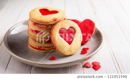 the of Baking with Heart-Shaped Butter Cookies Filled with Jam P the of Baking with Heart-Shaped Butter Cookies Filled with Jam P 122951598