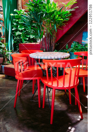 Vung Tau Beach with Blue Sky Flowers and Mother Mary Statue Scenic Coastal View with Coffee Shop Nearby High quality photo 122951786