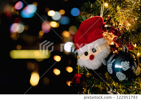 Nativity Scene with Christmas Tree and Balloon Decorations in Office Festive Atmosphere with Santa Claus. High quality photo Nativity Scene with Christmas Tree and Balloon Decorations in Office Festive Atmosphere with Santa Claus. High quality photo 122951793