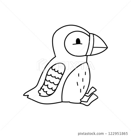 A simple coloring page with a cute puffin. A fun black and white bird. 122951865