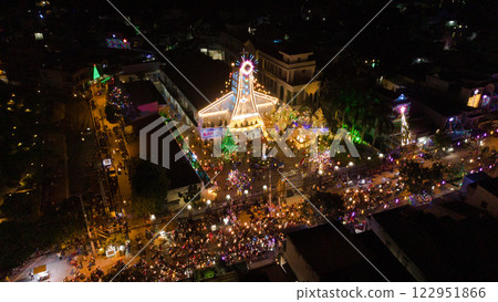 Binh An Church at Christmas Aerial Flycam View with Stunning Festive Lighting 122951866