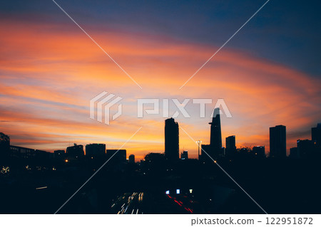 Bitexco and Landmark 81 at Sunset in Ho Chi Minh City with Saigon Bridge and Scenic View. High quality photo 122951872