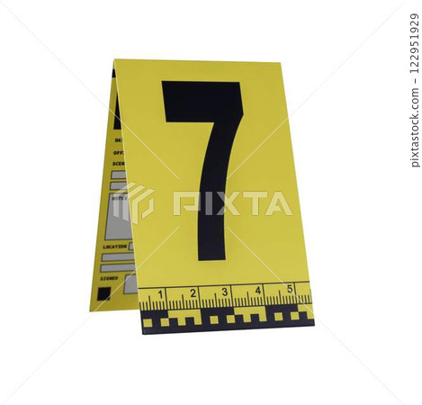 Marker of Crime Scene, Number 7 on transparent background. High quality photo Marker of Crime Scene, Number 7 on transparent background. High quality photo 122951929