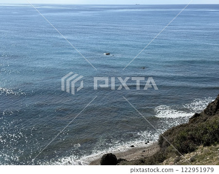 Scenic beach and rock formations in Cyprus. Mediterranean Sea, road, travel, view of mountains and sea. Scenic beach and rock formations in Cyprus. Mediterranean Sea, road, travel, view of mountains and sea. 122951979