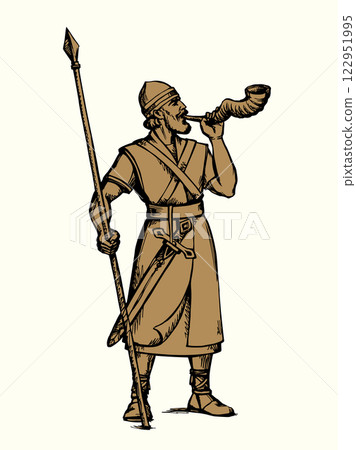 Vector drawing. Warrior with speat Vector drawing. Warrior with speat 122951995