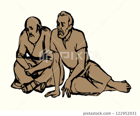 Vector drawing. Man sitting on the ground 122952031