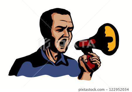 Vector Illustration. Man Shouting Into Megaphone 122952034