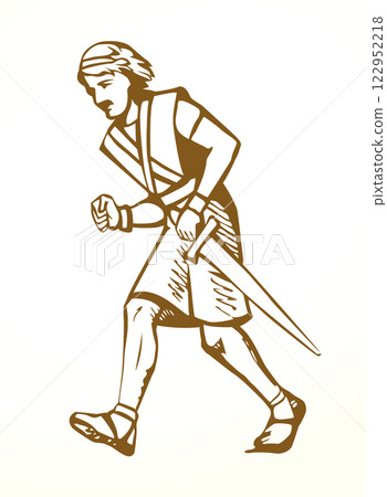 Vector drawing. Running warrior with sword Vector drawing. Running warrior with sword 122952218