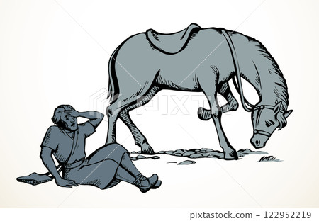 Vector drawing. A man fall from the horse Vector drawing. A man fall from the horse 122952219