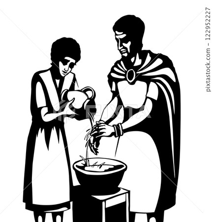 Vector drawing. Pilat washes his gands 122952227