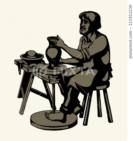 Vector drawing. Potter makes a jug Vector drawing. Potter makes a jug 122952230