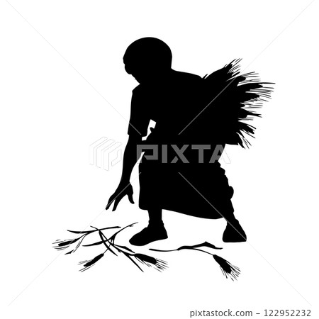 Vector drawing. A woman picks ears in the field Vector drawing. A woman picks ears in the field 122952232