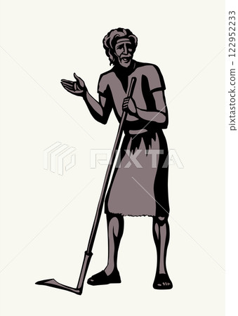 Vector drawing. A man with an old scythe 122952233