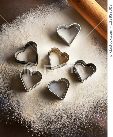 Create Heart Shaped Cookies with Silver Metal Cookie Cutters for Create Heart Shaped Cookies with Silver Metal Cookie Cutters for 122952308