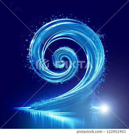 Abstract blue spiral with water drops on dark background 122952401