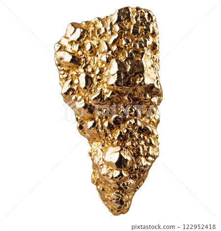 Natural gold nugget found in a riverbed during prospector activities in the afternoon light 122952418