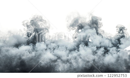 Ethereal gray smoke wisps swirling quietly across a white background 122952753