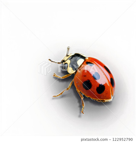 A close up of a ladybug resting on a green leaf in a natural light setting 122952790