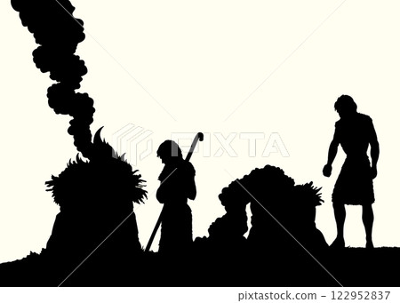 Vector drawing. Man Offers a Sacrifice to God Vector drawing. Man Offers a Sacrifice to God 122952837