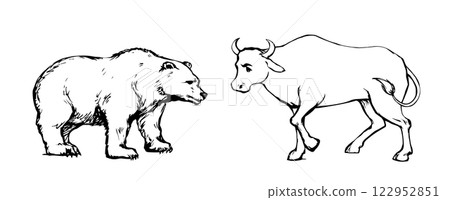 Vector drawing. Big cow and bear 122952851