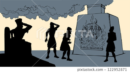Vector drawing. Young men in the oven 122952871