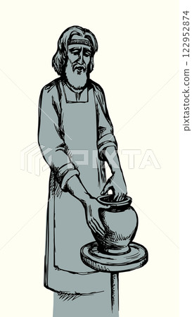 Vector drawing. Potterer make a potter Vector drawing. Potterer make a potter 122952874