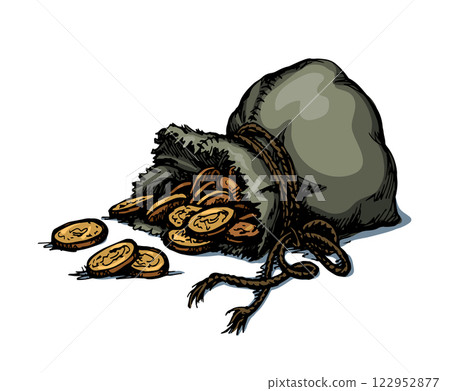 Vector drawing. Bag with coins 122952877