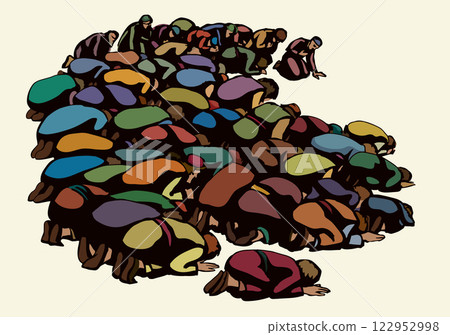 Vector drawing. People bowing befor king 122952998