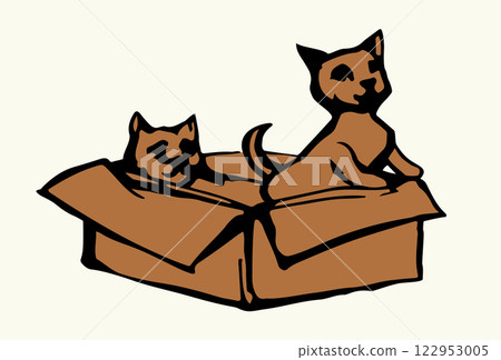 Vector Drawing. Cats in the box 122953005