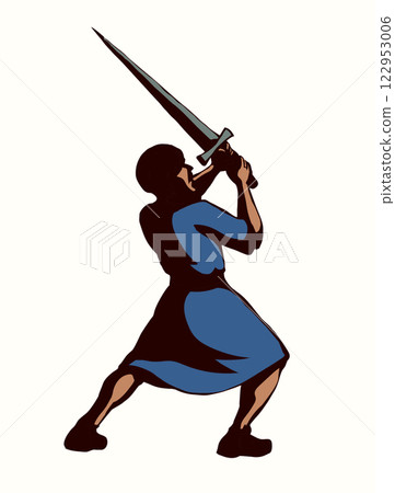Vector drawing. Man with sword 122953006