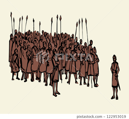 Vector drawing. Many strong soldiers Vector drawing. Many strong soldiers 122953019