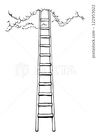 Vector drawing of high ladder at clouds 122953022