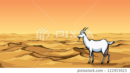 Goat in the desert. Vector drawing 122953023
