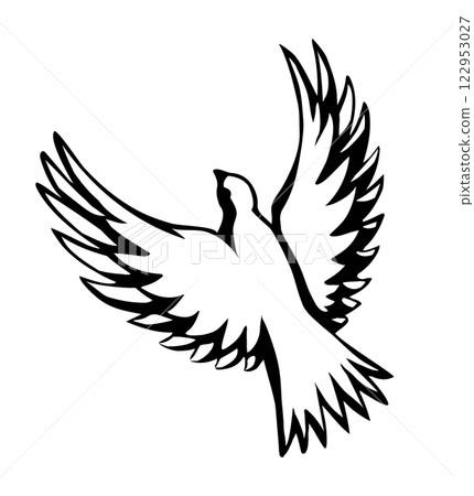 Vector drawing. Cute flying dove Vector drawing. Cute flying dove 122953027