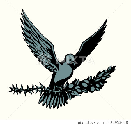 Vector drawing. Dove with thorn in the sky 122953028