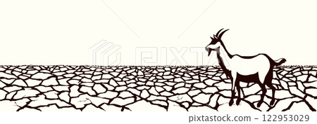 Dry cracked earth. Vector drawing 122953029