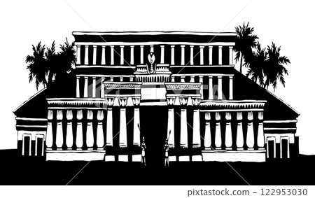 Vector Drawing. Ancient Egyptian Palace Vector Drawing. Ancient Egyptian Palace 122953030