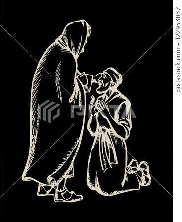 Vector drawing. Jesus healing a man 122953037